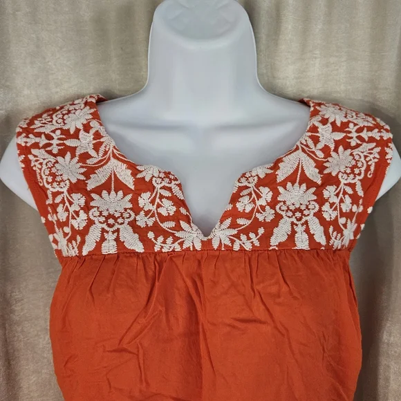 Talbots orange & white embroidered voile shell blouse top Womens XLarge - Picture 8 of 8